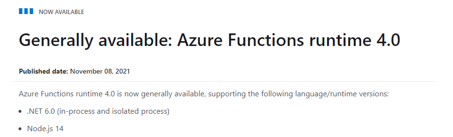 Functions v4 .NET version