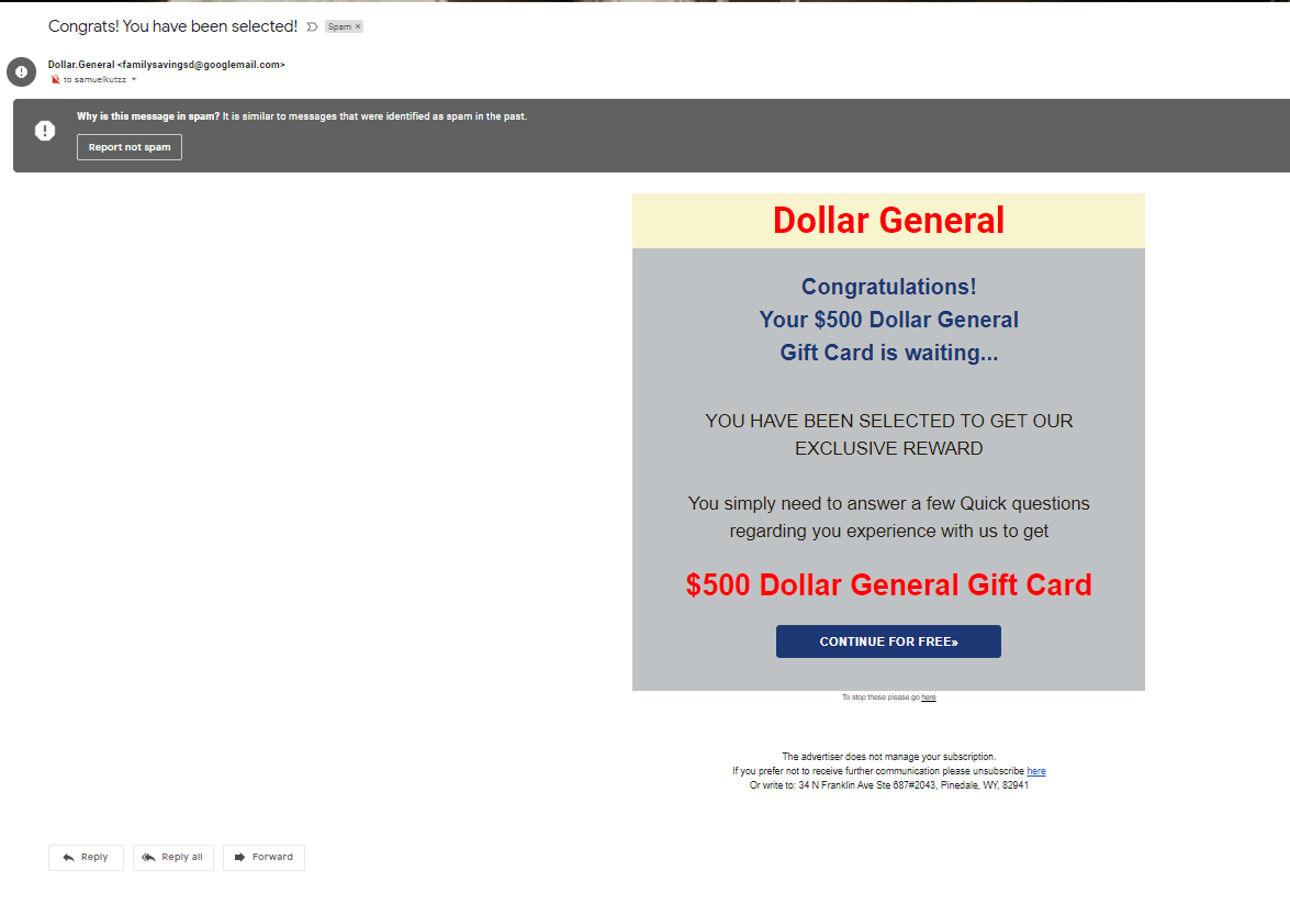 phishing email screen shot
